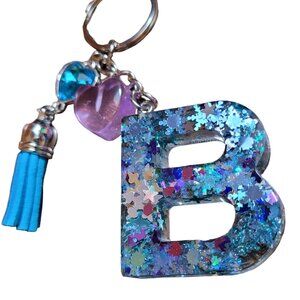 Alphabet Personalized Sequin Sparkle Resin Key Chains-NWT-Handmade